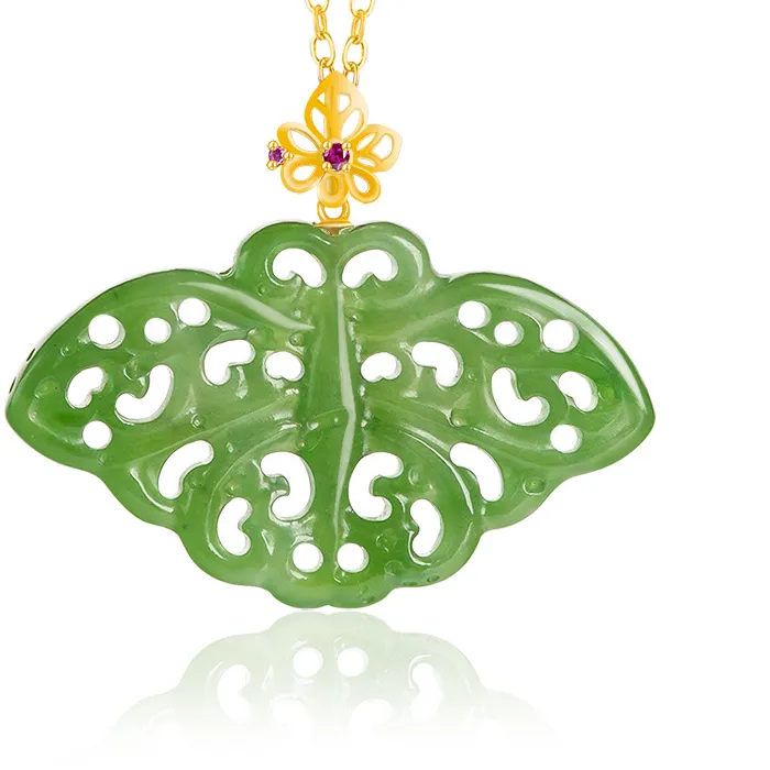 Authentic The Gilded Chrysalis: Spinach Hotan Jade Butterfly Pendant