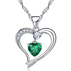 Authentic Birthstone Necklace for Women 18k White Gold Plated Arrow Heart Pendant Jewelry