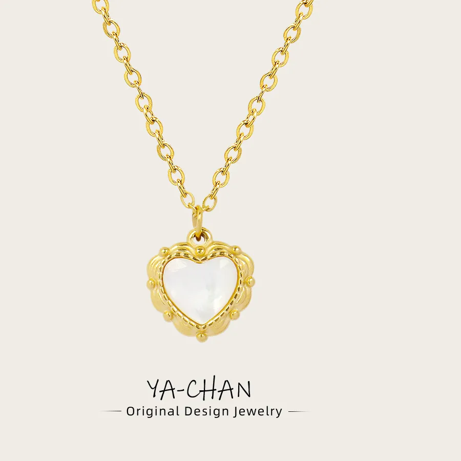 Authentic YACHAN Tarnish Free 18K Gold Plated Stainless Steel Pendant Necklace for Women White Shell Heart Charm Trendy Jewelry