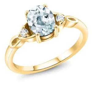 Authentic 18K Yellow Gold Plated Silver Aquamarine and Garnet 3-Stone Rings For Women