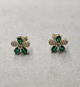 Authentic Gold Plated Cubic Zirconia Flower Stud Earrings 11mm Sterling Silver