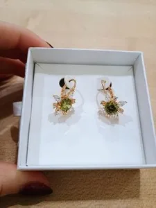 Authentic Bomb Party Gold Plated Peridot & Cubic Zirconia Flower Drop Earrings Leverback