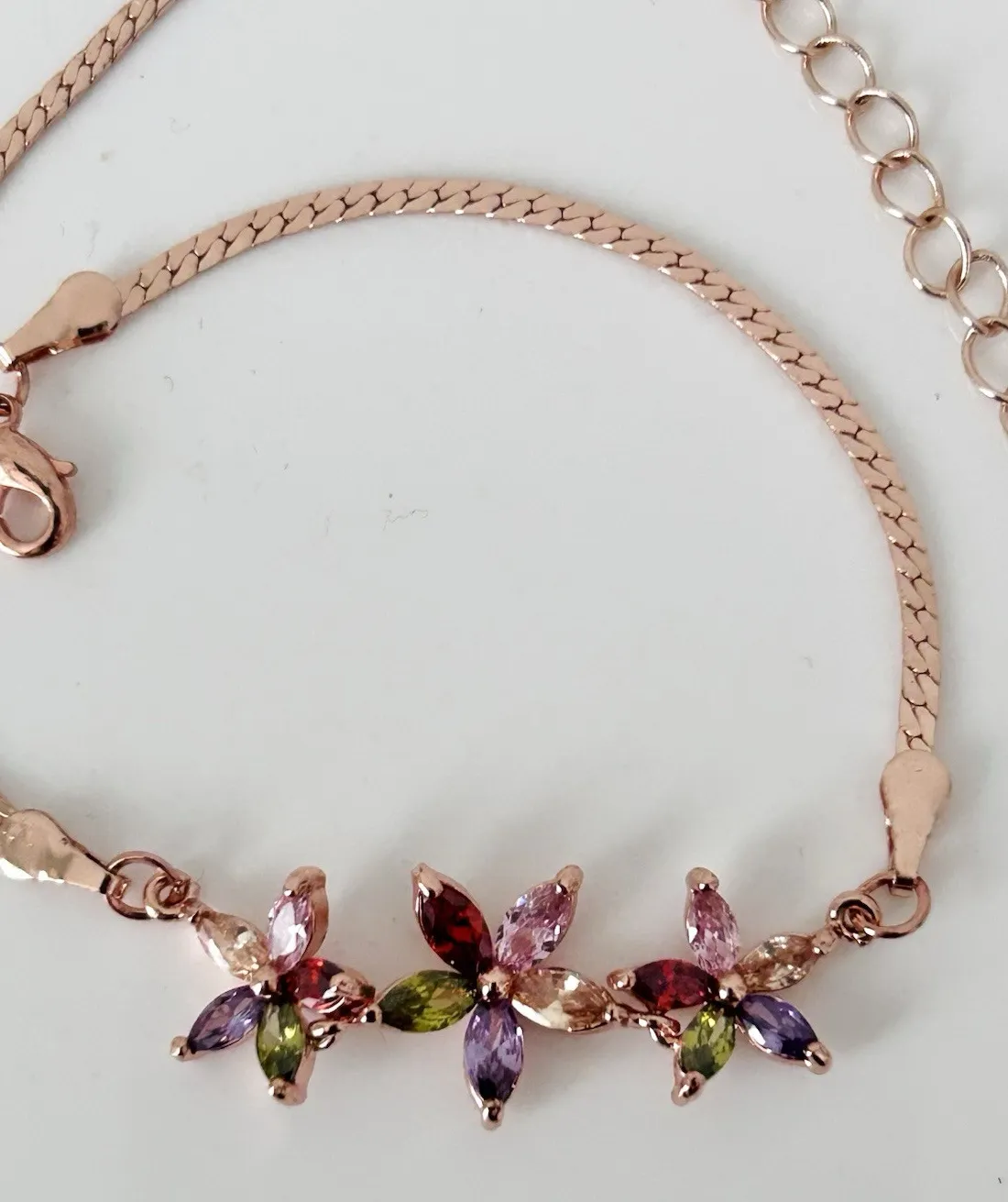 Authentic Blissful Bloom: Rose Gold Plated CZ Flower Anklet