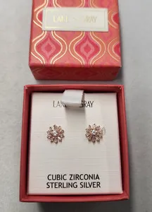Authentic Lake + Gray Rose Gold Plated Cubic Zirconia Flower Stud Earrings 9"