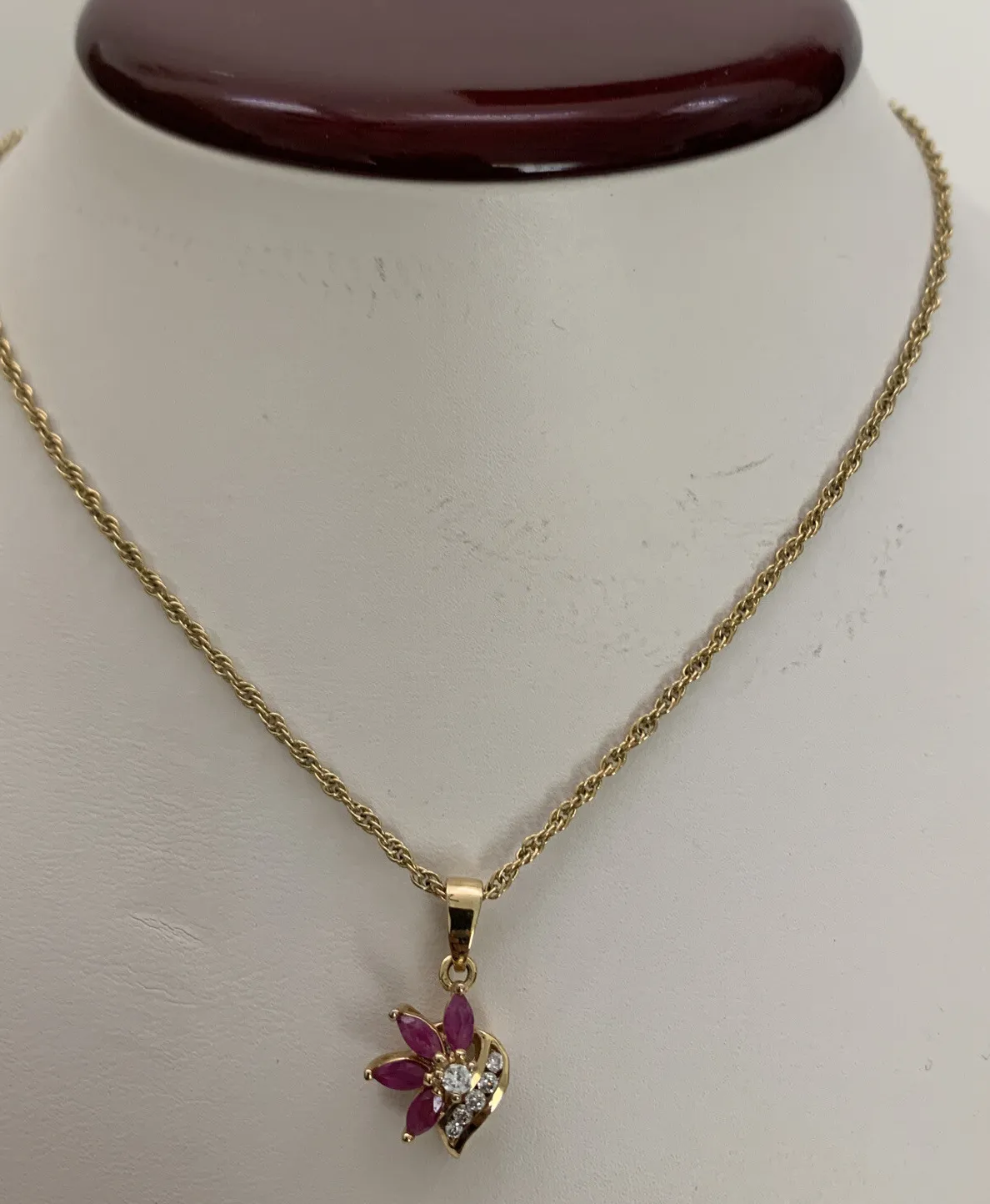 Authentic 18” Yellow Gold Plated Rope Chain With .75” Flower Cubic Zirconia Pendant