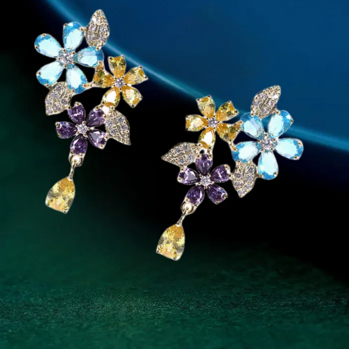 Authentic Celestial Blossom Teardrop Amulet - Rainbow Prism Gold Plated Stud Earrings