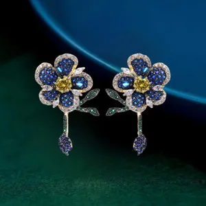 Authentic Ethereal Botanical Whispers: Golden Leaf and Azure Bloom Studs