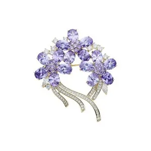 Authentic Gold Plated Purple Cubic Zirconia CZ Flower Wreath Brooch Pin