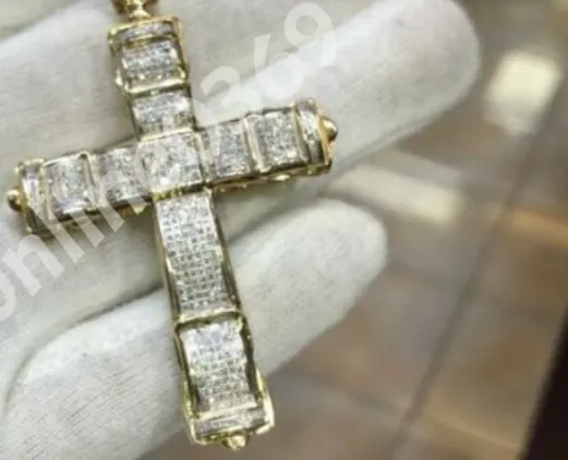 Authentic Guardian's Radiance: 2ct Diamond Cross Pendant in 14k Gold Plated Silver