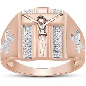 Authentic 1/10 Ct Crucifix Jesus Christ Cross Men's Band Ring Natural Diamond Sterling