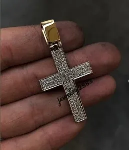 Authentic 2.5 ct Certified Diamond Cross Pendant Lab Grown Yellow Gold Plated 925 Silver