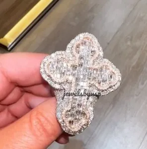 Authentic Celestial Cross Guard: White Gold‑Plated Silver Ring with Baguette Zirconia