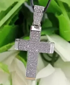 Authentic Mens 2ct Diamond Valentine Day Gift Cross Pendant White Gold Plated 925 Silver
