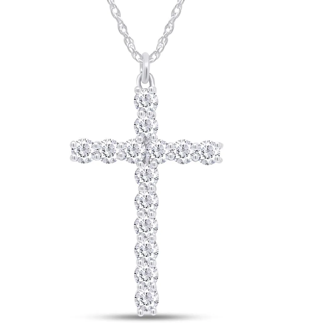 Authentic 1 Ct Cross Pendant Necklace for Women Lab Grown Diamond 925 Sterling Silver 18"