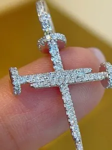 Authentic Nail Cross Lab Grown Diamond Cross Pendant 18K White/ Yellow/ Rose Gold Plated