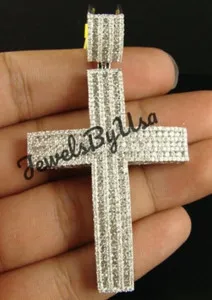Authentic Tri‑Cross Radiant Moissanite Amulet – 3‑Carat White‑Gold‑Plated Silver Pendant