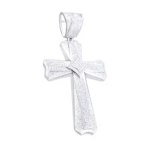 Authentic 1.15 CT ROUND CUT Simulated Diamond IN 14K WHITE GOLD Plated MEN'S CROSS PENDANT