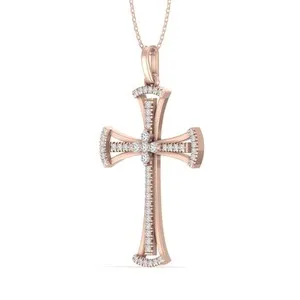Authentic Celestial Rose Cross: 1/4 Carat Diamond, 10K Rose Gold & Gold-Plated Chain