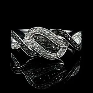 Authentic 1/4Ct Black Diamond Cross Plated Ring 10K Gold Plated Size 9