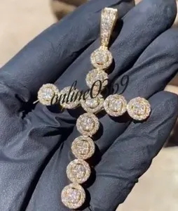 Authentic 2.75 ct VVS Moissanite Men's Floral Cross Pendant 14k Yellow Gold Plated Silver