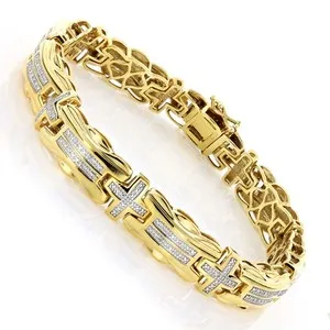 Authentic Diamond Cross Bracelet 0.30ct Yellow Gold Plated Silver for Men