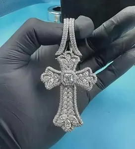 Authentic 14k White Gold Plated 5TCW Marquise Cut Lab Created Diamond Cross Men's Pendant