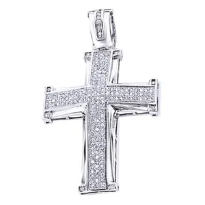 Authentic 1.00 CT ROUND Cut Simulated Diamond MEN'S CROSS PENDANT IN 14K WHITE GOLD Plated