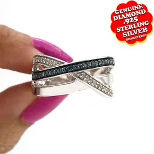 Authentic Crossing Paths with Destiny: White &amp; Blue Diamond Criss Cross Ring