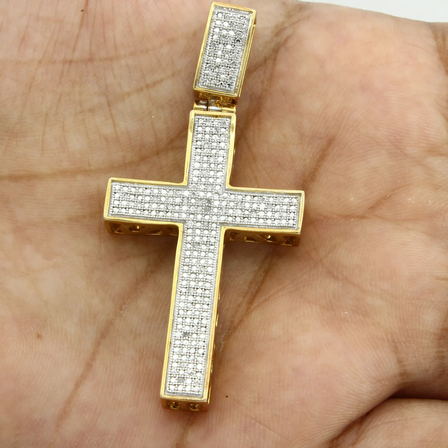 Authentic 1/10t Cross Pendant Round Cut Moissanite in 14K Yellow Gold Plated Silver