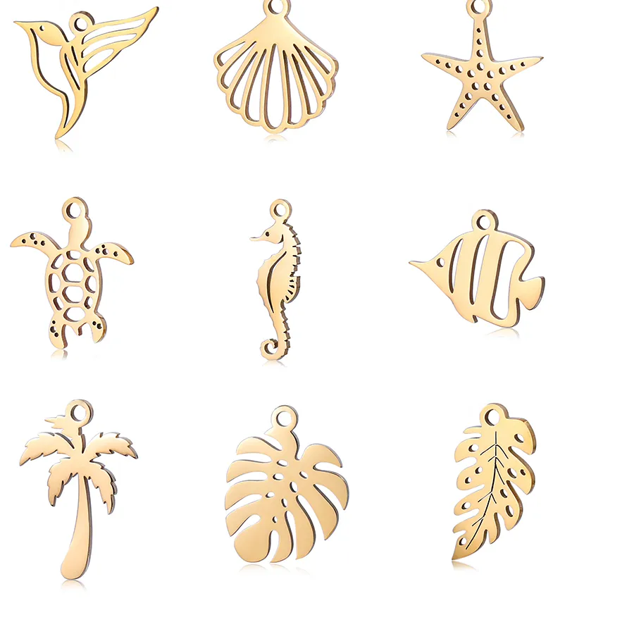 Authentic 5pcs Stainless Steel Tropical Marine Life Seahorse＆Sea Turtle＆Starfish＆Shell Charms Pendant DIY Jewelry Accessories Wholesale