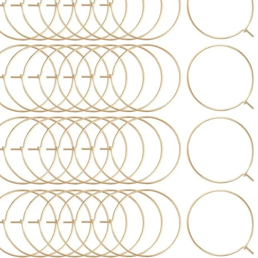 Authentic 1 Box 100Pcs 25mm Wine Glass Charm Rings 18K Gold Plated 316 Stainless Steel Open Round Beading Earring Hoops Findings Kit