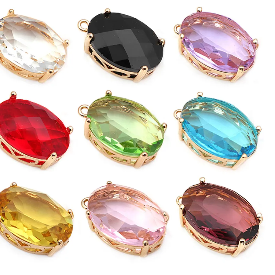 Authentic 6PCS 18K Gold Color Brass Glass Oval Charms Pendants High Quality Necklace Earrings Jewelry Accessories Rosediy Official Website