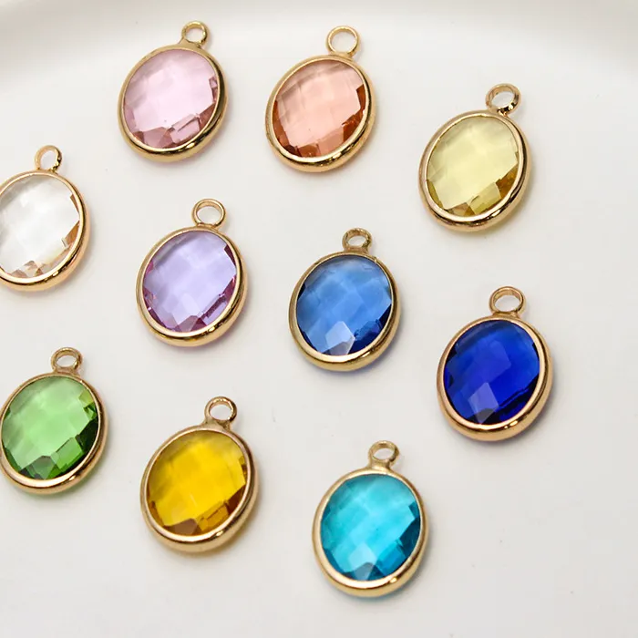Authentic 1pcs Diy Jewelry Pendant Copper Edging Oval Pendant Glass Crystal Necklace Earrings Accessories Material Handmade Charms