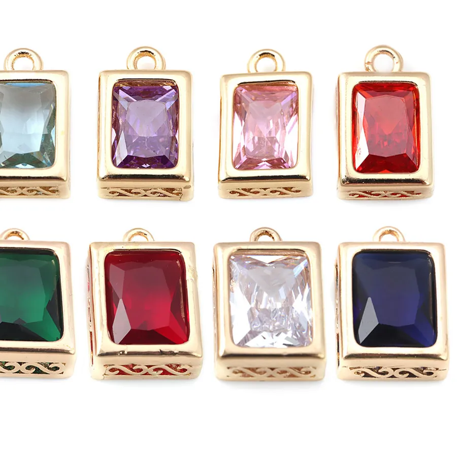 Authentic 12.5x8MM 14.5x10MM 18K Gold Color Brass and Zircon Rectangle Charms Pendants Diy Jewelry Making Necklace Earrings Accessories