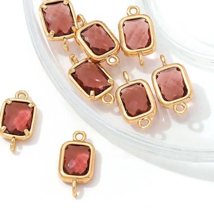 Authentic 7.7mm*15mm 18K Gold Plated Square Shape Connector Charms,Connector For Jewelry,Crystal Glass Charms,DIY Jewelry Making Supplies