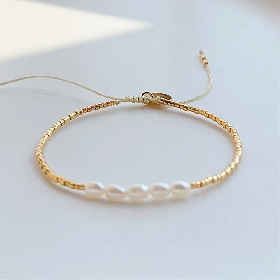 Authentic KKBEAD Natural Pearl Bracelets for Women Gift Gold Color Miyuki Beads Dainty Bracelet Simple Thin Pulseras Femme Fashion Jewelry