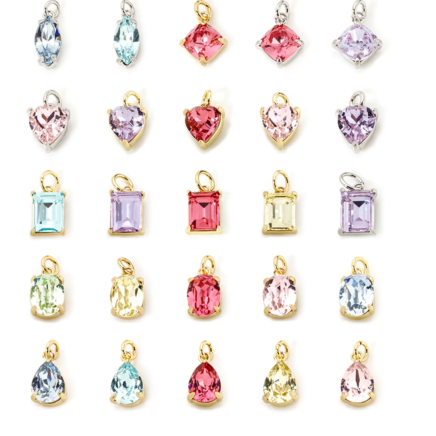 Authentic 2pcs Brass Charms Gold Color Geometric Square Heart Rectangle With Glass Cabochons Pendants DIY Women Necklace Earrings Jewelry