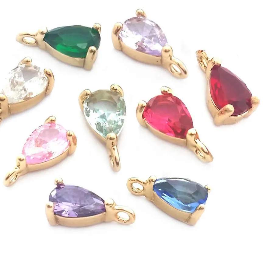 Authentic 10PCS 4x6MM High Quality Champagne Gold Color Brass and Glass Drop Shape Charms Pendants Jewelry Earrings Findings Accessories