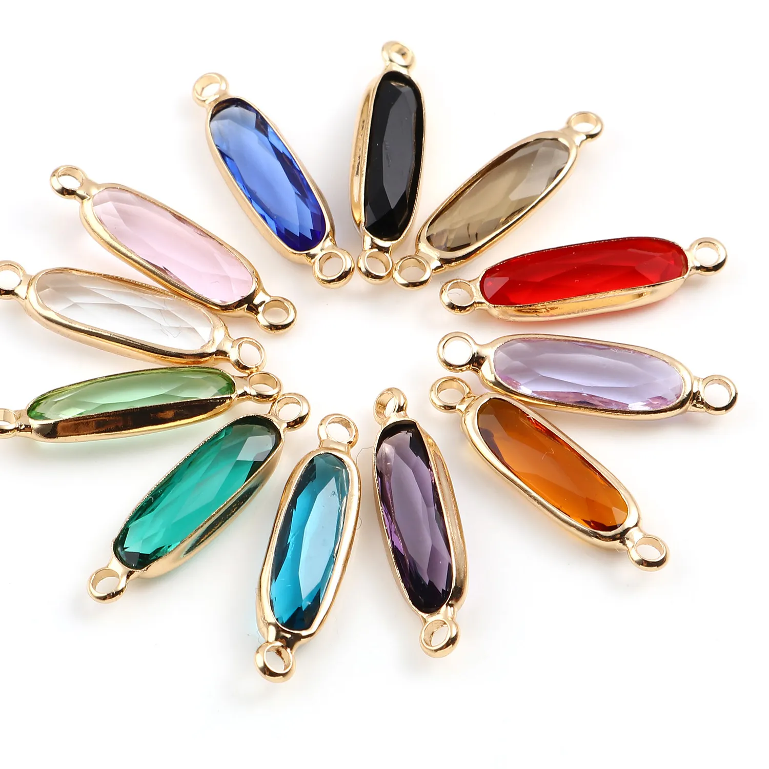 Authentic Multicolor Glass Connectors Oval Gold Color Copper Charms DIY Making Necklace Bracelets Women Jewelry Findings,22mm X 6mm,5PCs