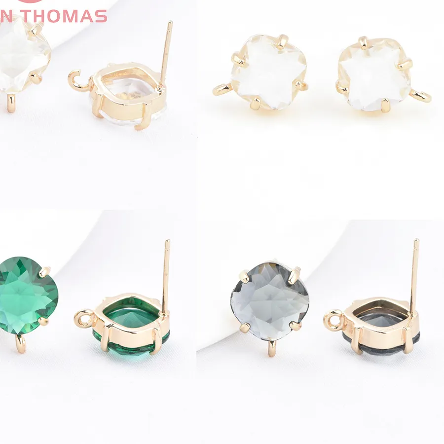 Authentic (9806) 10PCS 11x14MM 24K Gold Color Brass and Glass Square Charms Earrings High Quality DIY Jewelry Findings Accessories