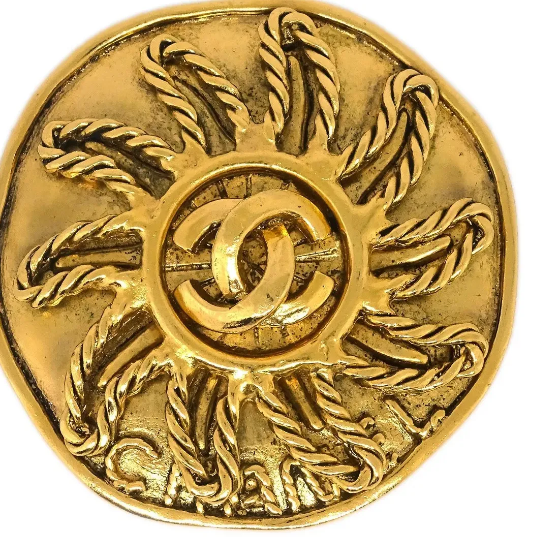 Authentic The Solar Eclipse: Vintage Chanel Gilded Sunburst CC Brooch