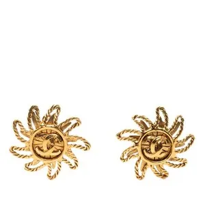 Authentic Chanel Coco Mark Sun Motif Earrings, Gold Plated, Women's CHANEL GZl1i5m6