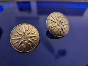 Authentic Ilias Lalaounis Sterling Silver 925 Gold Plated Vergina Sun Pierce Earrings.