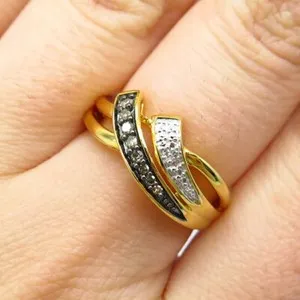 Authentic 925 Sterling Silver Gold Plated SUN Real White Diamond Ring Size 7