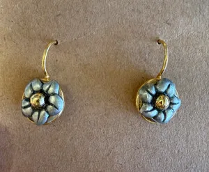 Authentic Gorgeous Michael Golan sun flower gold & silver gold plated Earrings Signed