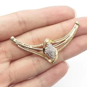 Authentic SUN 925 Sterling Silver Gold Plated Real Round-Cut Diamond Centerpiece Pendant