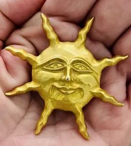 Authentic Signed JADED 18k Gold plated Celestial SUN pin Brooch