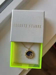 Authentic Celeste Starre Perfect Wave Necklace Lapis Lazuli Sun Cubic Zirconia Gold Plated