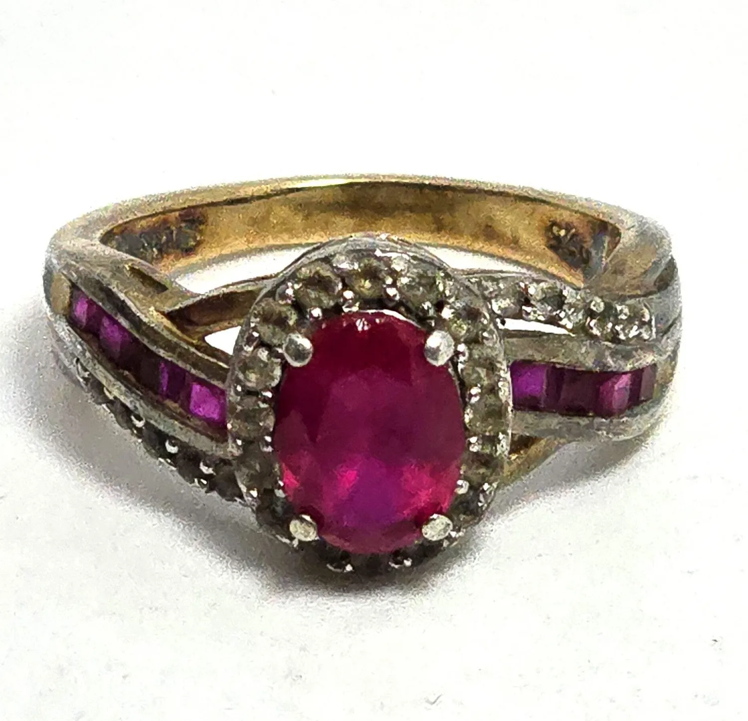 Authentic SUN Ruby and Cubic Zirconia twisted wrap gold plated sterling silver ring size 7