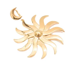 Authentic 925 Sterling Silver Vintage Pendant Gold Plated 3D Carved Dangling Sun  PT22930